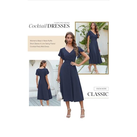 Dokotoo Women's V Neck Elegant Party Dress Short Sleeve Skater Dress SIZE L - Picture 3 of 3